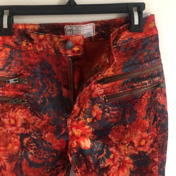 FREE PEOPLE orange velvet floral high waist pants - Picture 9 of 11